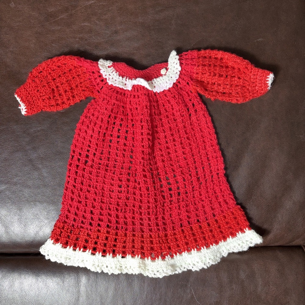 Handmade Crochet Baby Doll Red Dress